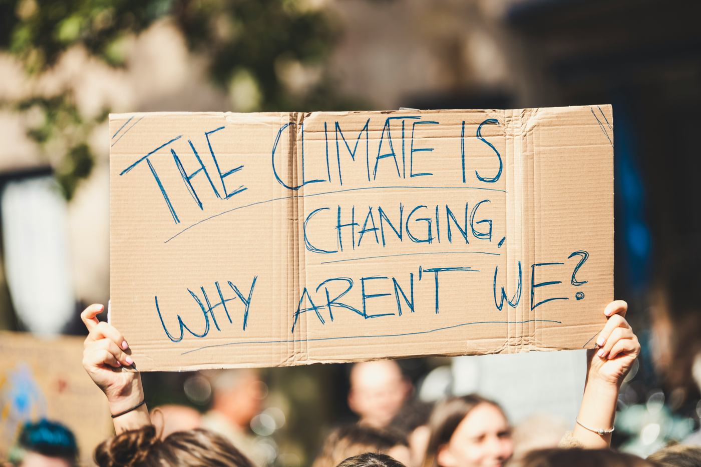 Cartel escrito a mano en una concentración: «The climate is changing, why aren't we?»